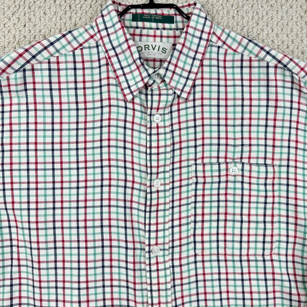 Orvis Flannel Shirt Mens Large Multi Color Plaid Sporting Traditions Long Sleeve